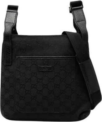 Gucci Pre-owned Canvas Crossbody Bag - Dames - Vintage Schoudertas - Zwart - ONE Size - Leer - Vintage
