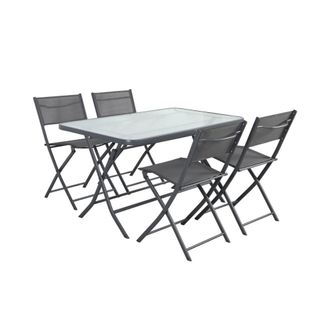 Sweeek Set mesa de jard&iacute;n plegable de textileno y acero con 4 sillas