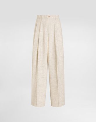 Dolce & Gabbana Tweed-effect Linen And Viscose Trousers - Man Pants And Shorts Beige 46