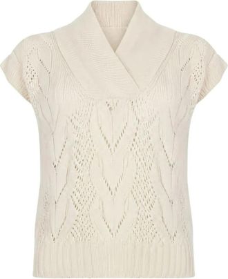 D.exterior Vest met kabels en sjaalkraag - Dames - V-hals truien - Wit - XS - Truien & Vesten