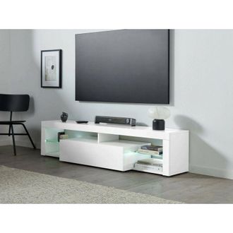 Dmora Dmora - Mueble Tv Ugo, Aparador Bajo De Sal&oacute;n Con 1 Puerta, Base Para Tv, 160x40h35 Cm, Blanco Brillo, Con Embalaje Reforzado