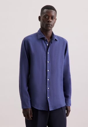 Seidensticker Businesshemd SEIDENSTICKER Regular, Herren, Gr. L41, normale &Auml;rmell&auml;ngen, blau (mittelblau), 100% Leinen, unifarben, regular fit, 2-Knopf-Manschette, 