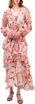 Marchesa Belted Silk Chiffon Maxi Dress