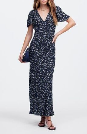 Madewell Floral Seamed Flutter Sleeve Maxi Dress in Vintage Ditsy Pear Accent at Nordstrom Rack, Size 10