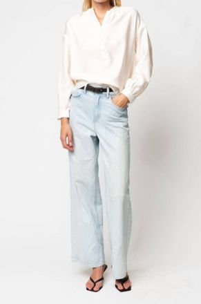 Naked Zebra Button-Down Blouse With Gathered Neckline In White