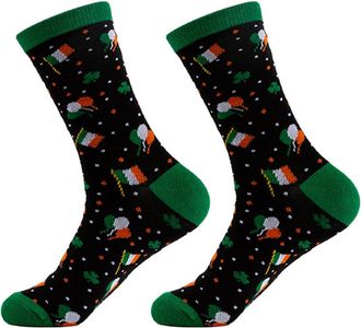 Generic 1 Pair St. Patricks Day Socks Cute Irish Clovers Shamrock Printed Soft Gift Socks for Women Men Holiday Socks Green Socks Striped Socks (C, One Size)