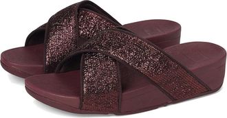 FitFlop Lulu Crinkled-shimmer Cross Slides Womens Wedge Shoes Metallic Plumberry : 11 M (B), Synthetic