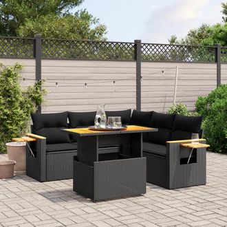 vidaXL Set De Sof&aacute;s De Jard&iacute;n 6 Piezas Y Cojines Rat&aacute;n Sint&eacute;tico Negro Vidaxl