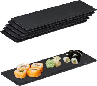 Relaxdays 48 Platos De Pizarra, Platos Para Servir Sushi, Slvamanteles Piedra, Bandejas Servir Quesos O Tapas, 30x10 Cm, Antracita