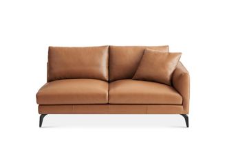 Castlery Lena Leather Right Arm 2 Seater Sofa, Cocoa American Top Grain Leather, Matte Black Legs