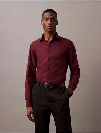 Calvin Klein Mens Steel Solid Slim Fit Button-Down Shirt - Red - 16H/323