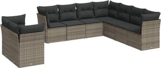 vidaXL Set De Muebles De Jard&iacute;n 9 Pzas Y Cojines Rat&aacute;n Sint&eacute;tico Gris Vidaxl