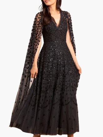 Needle & Thread Clover Cape Sleeve Ankle Gown in Graphite at Nordstrom, Size 12