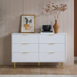 Birlea Zaza White 6 Drawer Chest Fluted Bedroom Storage