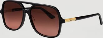 Chlo&eacute; Rectangular Aviator Sunglasses in Acetate with Double Bridge