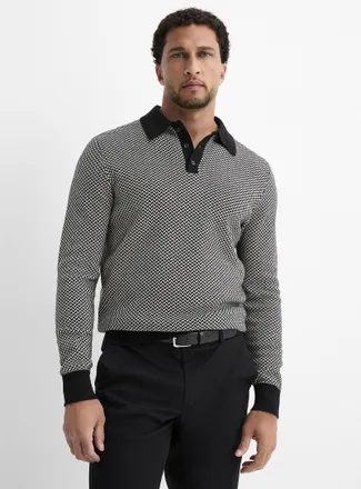 Le 31 Mens Herringbone jacquard knit polo