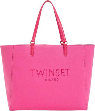 Twinset Fuchsia Logo Stoffen Tas - Dames - Shoppers - Roze - ONE Size - Katoen - Tassen