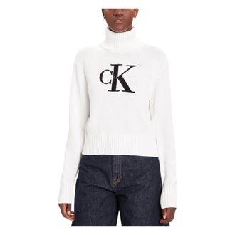 Calvin Klein Jeans Turtlenecks, female, White, Size: XS Chenille Monologo SW