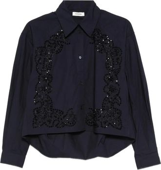Sandro floral embroidered shirt - women - Cotton/Viscose/Cotton - 3 - Blue