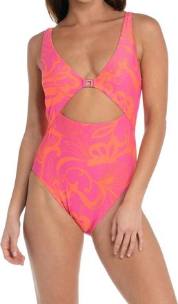 Sunshine 79 All A Flutter Key Hole Midriff One Piece Swimsuit In Hot Pink/orange