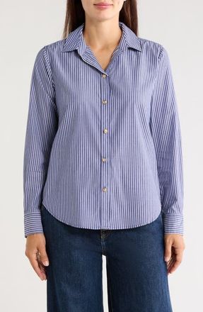 Beach Lunch Lounge Bentley Stripe Long Sleeve Cotton Button-Up Shirt in Blackberry at Nordstrom, Size X-Small