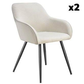 TecTake 2 Sillas de comedor con dise&ntilde;o de pana 58 x 62 x 82 cm crema/negro