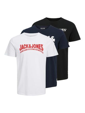 Jack & Jones Kurzarmshirt JACK & JONES JOR30HISTORY TEE SS CREW NECK 3PK MP, Herren, Gr. XL, weiss (navy blazer pack:navyblazer, schwarz, wei&szlig;), Jersey, Obermateri
