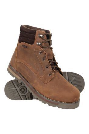 Mountain Warehouse Makalu Extreme Mens Leather Boots with Rubber Outsole Waterproof Boot Brown