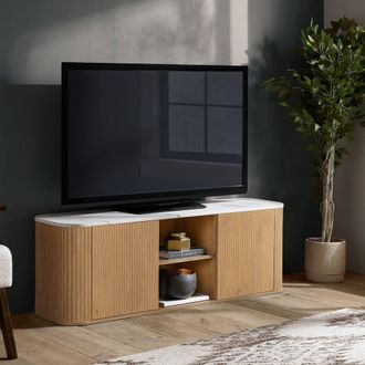 Birlea Kagu Large TV Unit Fluted Ribbed Oak & Marble effect in Light Oak