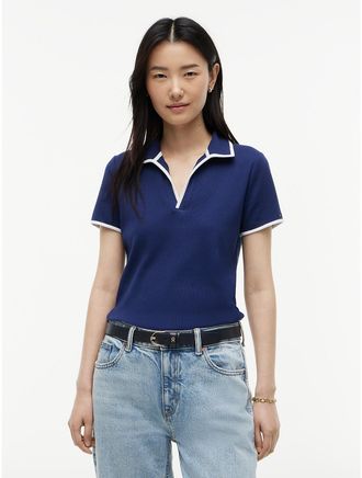 Tommy Hilfiger Womens Tipped Split Placket Stretch Polo - Preppy Navy - XL