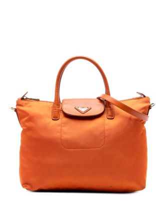 Prada Borsa a tracolla in tessuto con finiture Saffiano 2013-2025 - Arancione