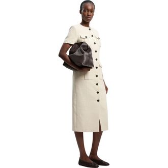 Karen Millen Textured Tweed Tailored Midi Dress in Cream at Nordstrom, Size 12