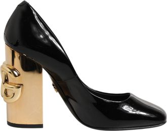 Dolce & Gabbana Zwarte Gouden Leren Logo Hakken Pumps Schoenen