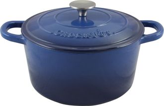 Crock-pot Artisan 5 Quart Round Enameled Cast Iron Dutch Oven in Sapphire Blue