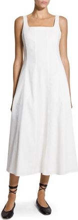 Theory Sleeveless Seamed Linen Blend Fit & Flare Dress in White at Nordstrom, Size 10