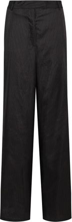 Dries Van Noten Broeken, Dames, Zwart, L, Rayon, Wijde Pijpen Gestreepte Broek