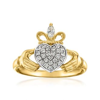 Ross-Simons Lab-Grown Diamond Claddagh Ring in 18kt Gold Over Sterling and Sterling Silver