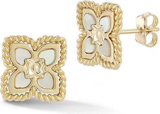 Ember Fine Jewelry 14K Mother Of Pearl Clover Stud Earrings