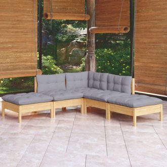 vidaXL Set Divani da Giardino 5 pz con Cuscini Grigi Massello di Pino vidaXL