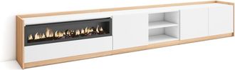 Skraut Home Mueble tv efecto madera blanco roble 310x37x50cm chimenea efecto fuego