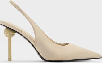 Charles & Keith Satin Crystal-Embellished Ball-Heel Pointed-Toe Slingback Pumps