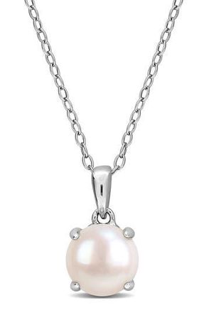 Delmar 7.5-8mm Cultured Freshwater Pearl Pendant Necklace in Metallic Silver at Nordstrom Rack