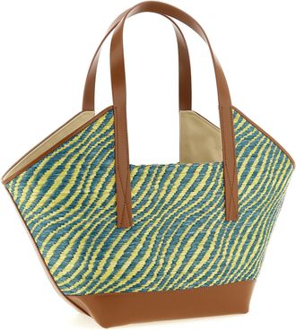 Marni Womens Striped Polyamide And Leather Tote Green Polyester
