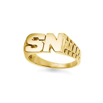 Jewelco London 9ct Gold Personalised Identity Bricked Initial Ring | Size: Q