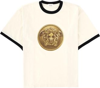 Versace White Gold Medallion Graphic Cotton T-Shirt