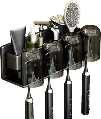 OEM Soporte Para Cepillos De Dientes, Soporte Para Cepillos De Dientes El&eacute;ctricos, Autoadhesivo Para Uso Dom&eacute;stico, 260 X 75 X 75 Mm, Negro