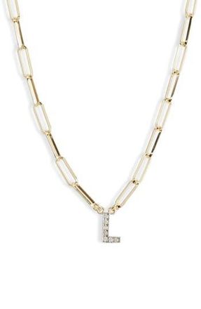 Meshmerise Diamond Initial Charm Paper Clip Chain Necklace in Yellow-L at Nordstrom Rack