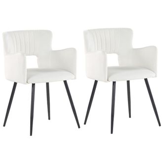 Beliani Beliani - Conjunto De 2 Sillas De Comedor De Terciopelo Blanco Crema Negro Respaldo Sanilac