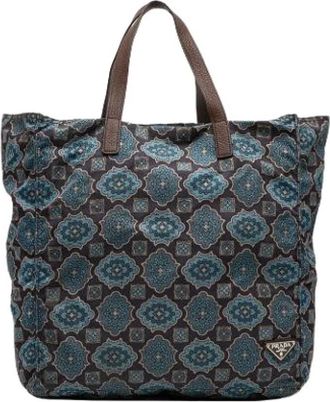 Prada Pre-owned Tote Bags, female, Blue, Size: ONE SIZE Pre-owned Printed Nylon Tote Bag