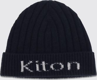 Kiton Beanie a coste in lana merino con logo jacquard e risvolto